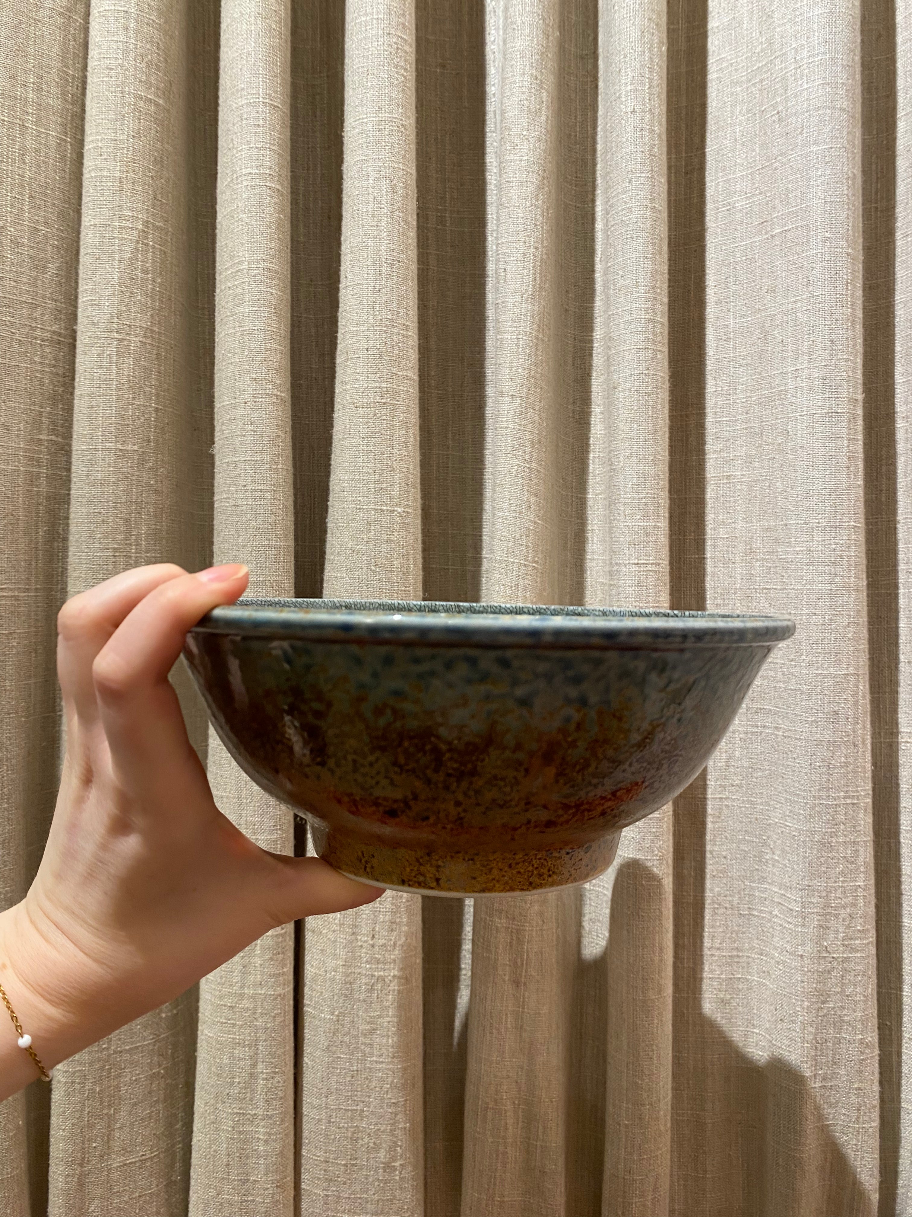 Ombre - Ramen bowl with cracked brown and blue glaze Ø21