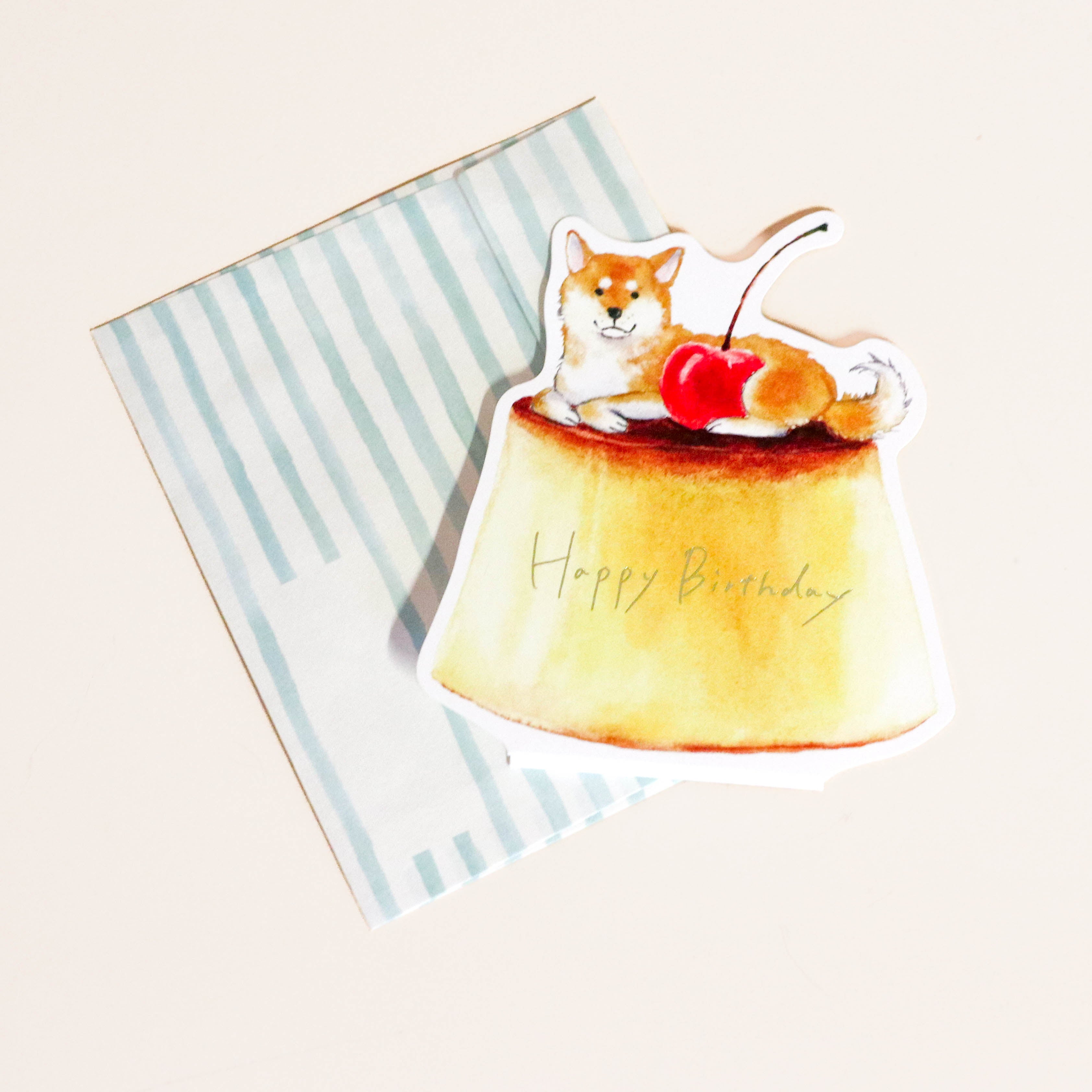 Japanese birthday card - Shiba on cake