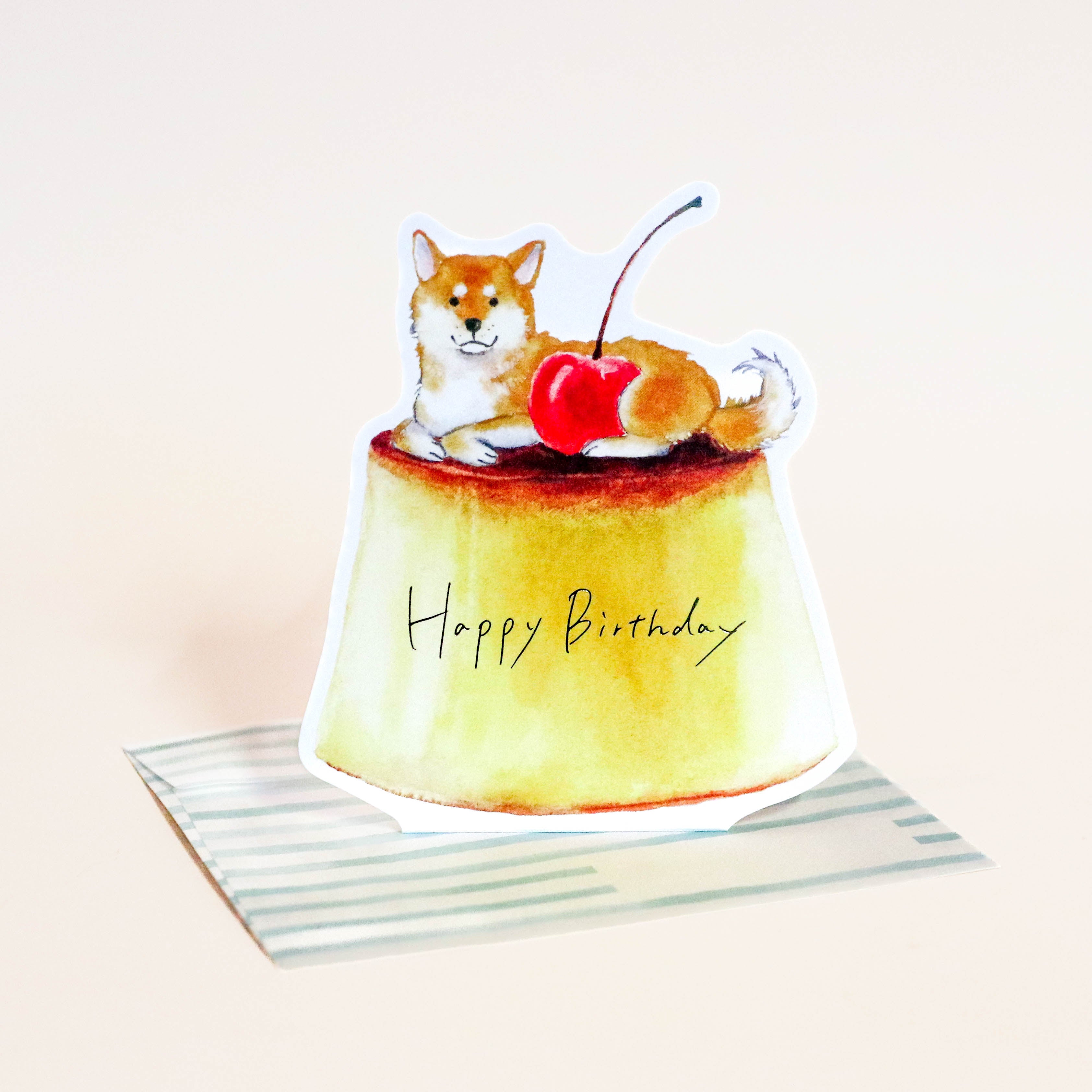 Japanese birthday card - Shiba on cake