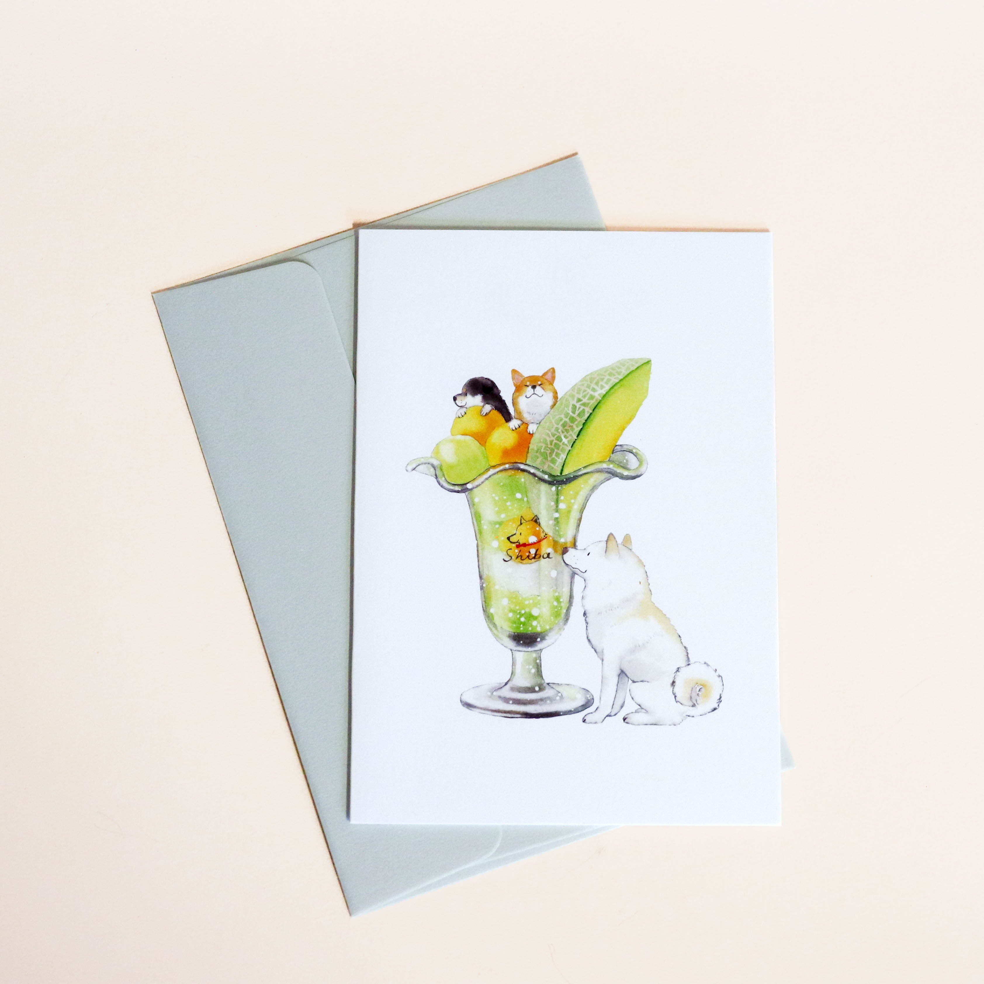 Card with shiba dogs in cocktail glass