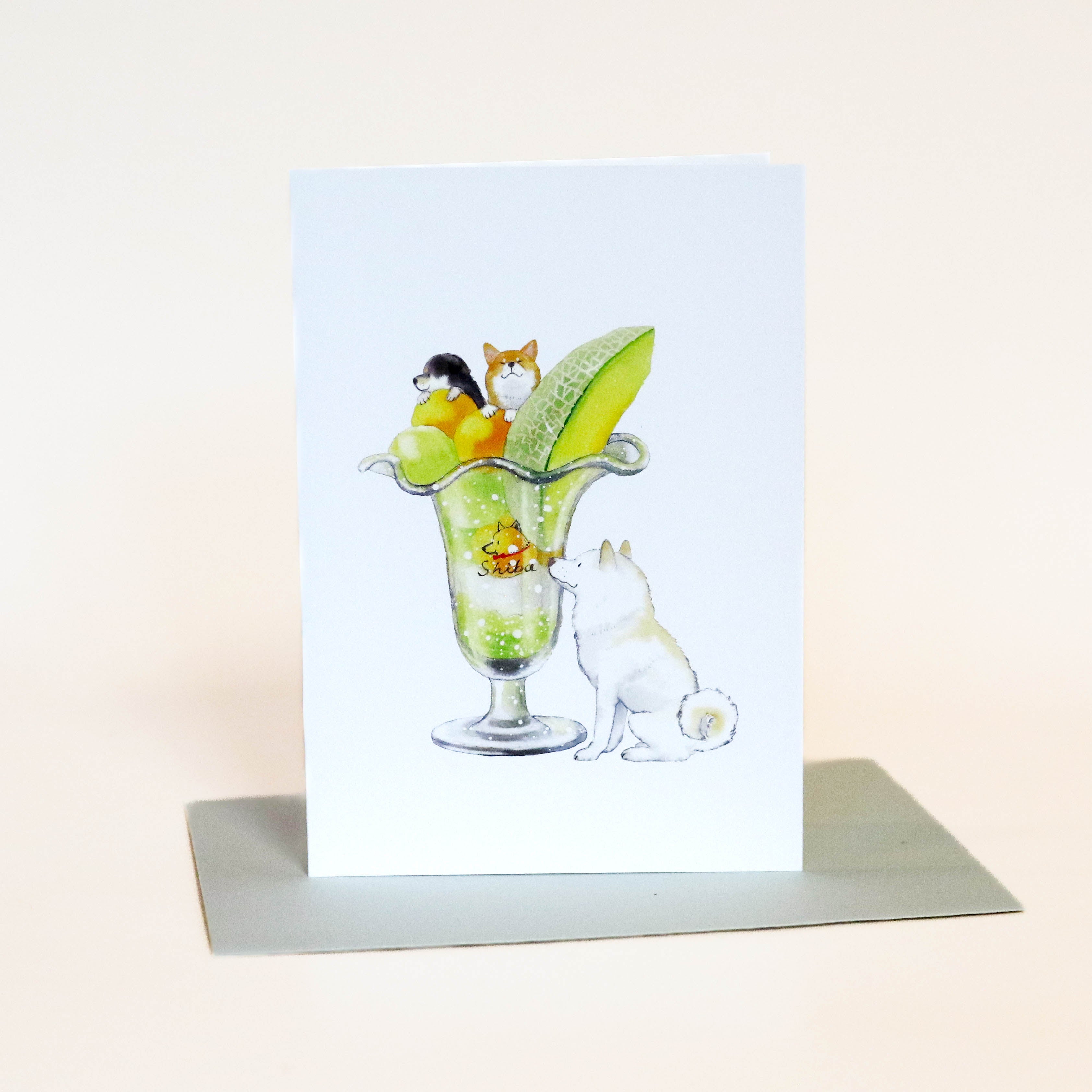 Card with shiba dogs in cocktail glass