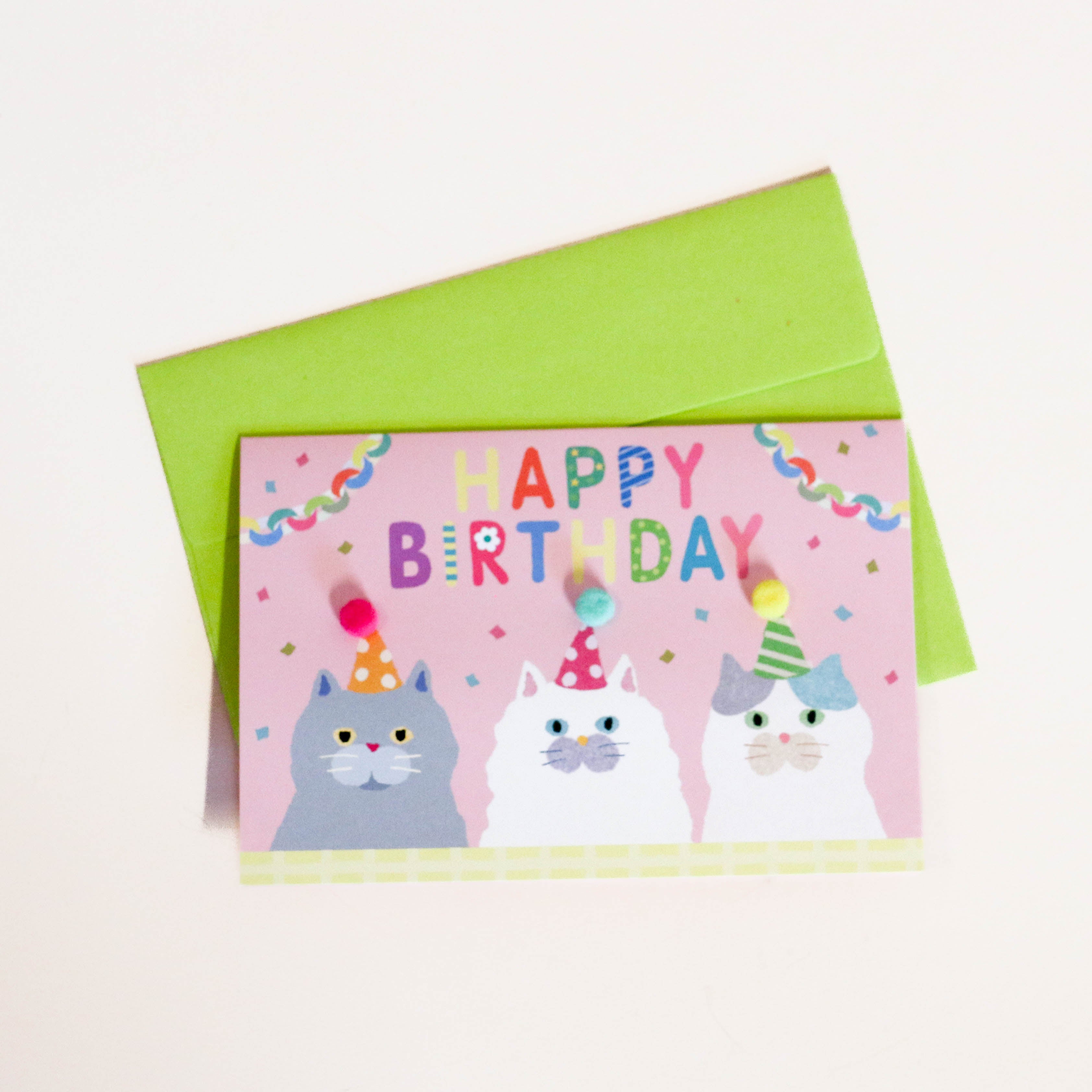 Pop-up birthday card with cats celebrating their birthday