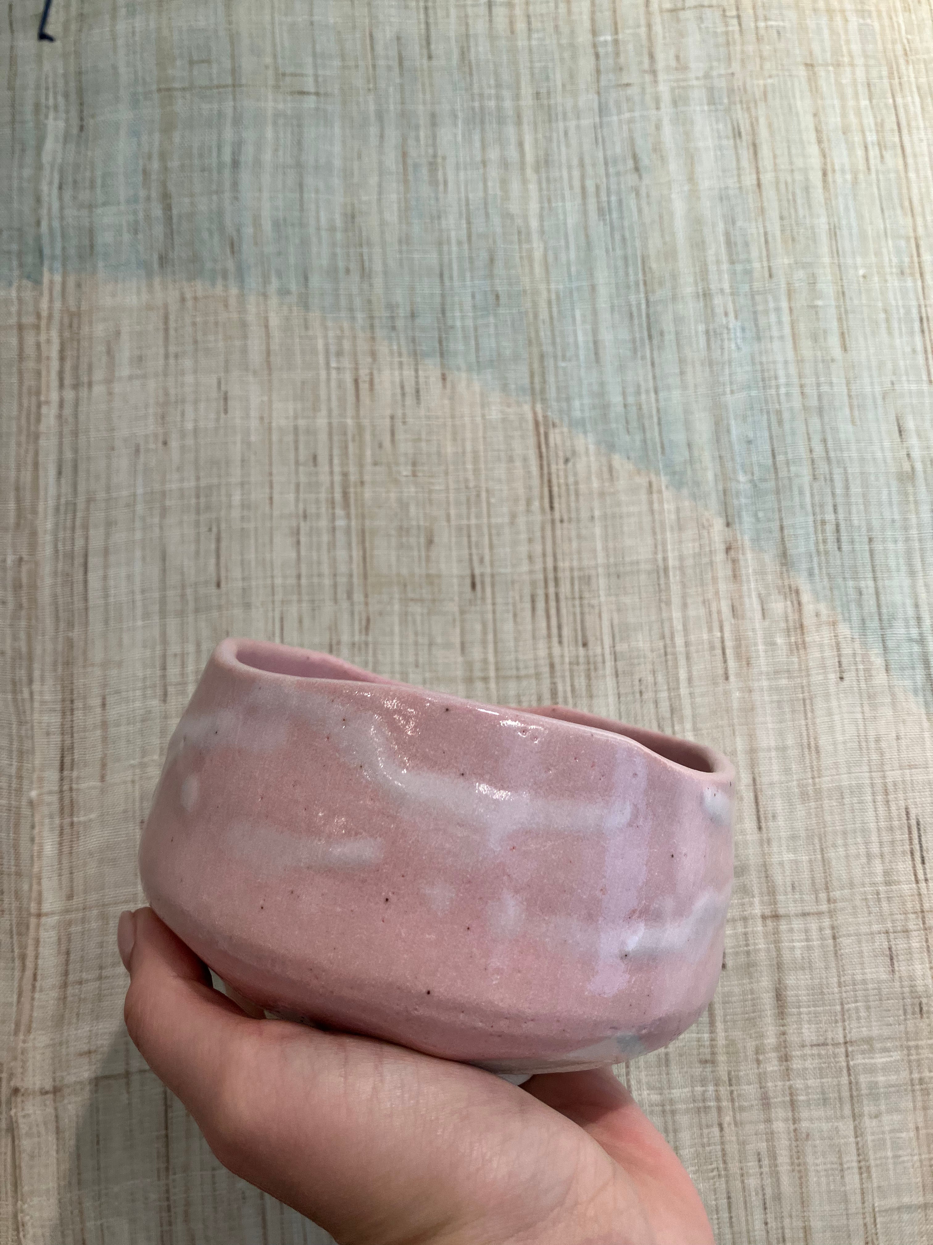 Pink matcha cup with white details