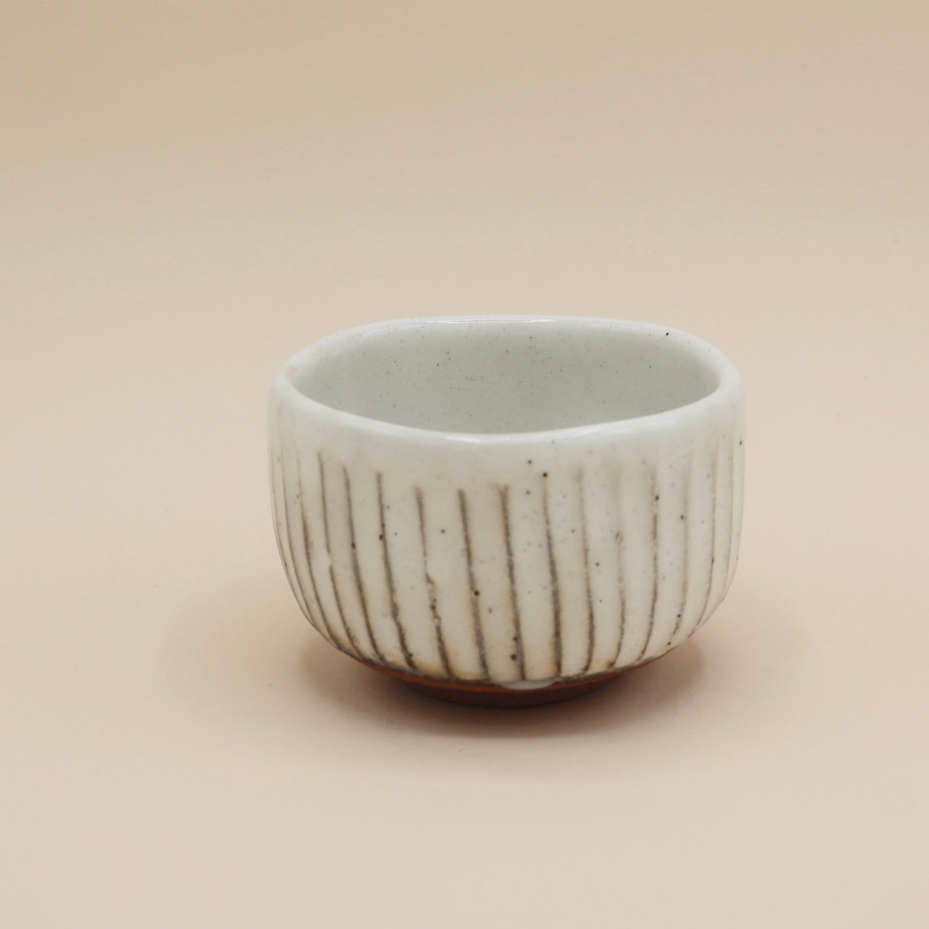 Small white matcha cup with stripes